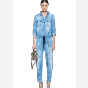 Citizens of humanity light wash long sleeve jumpsuit size small blue jean denim